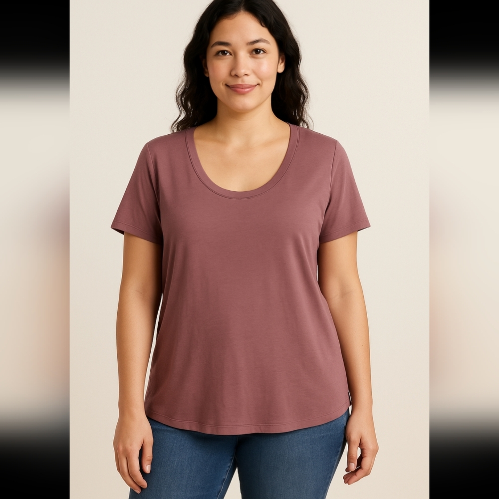 Ava & Viv Women’s Top 2X Purple Scoop Neck Short Sleeve Stretch Tee